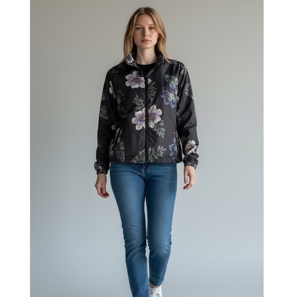 Thread & Supply Floral Full Zip Lightweight Windbreaker Jacket Size Medium